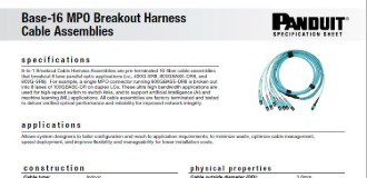 A screenshot of the Base-16 MPO Breakout Harness Cable Assemblies spec sheet.)