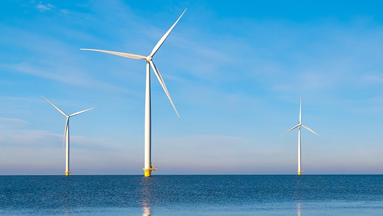 Wind turbines in offshore body of water outside