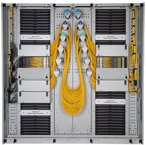 FlexCore™ Optical Distribution Frame with a system configuration of FlexCore™ parts.