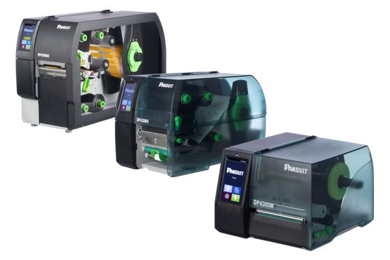 Image displays three types of Panduit Thermal Transfer Desktop Printers, showcasing their distinct designs and features