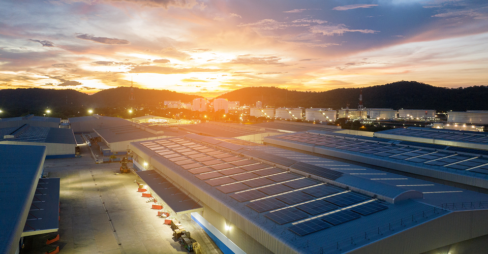 Solar panels on top of warehouse factory