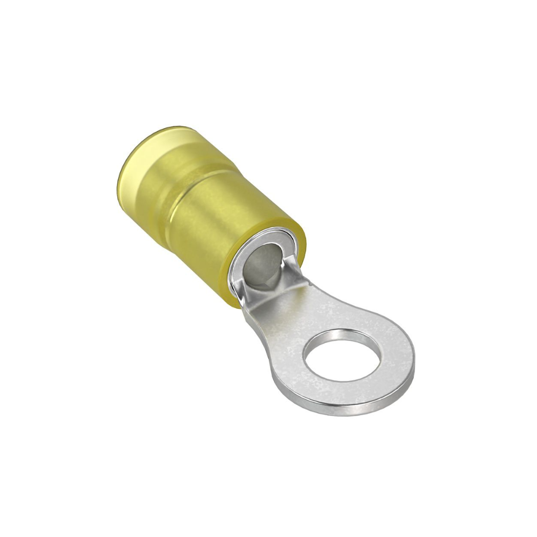 A close-up of a gold and silver electrical terminal