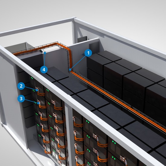 A look at the battery stack inside a battery energy storage system container.