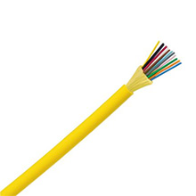 A piece of fiber optic cable with a yellow jacket
